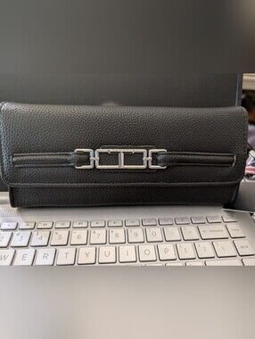 Black Leather Continental Wallet with Silver Hardware